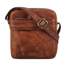 STILORD 'Craig' Men's Shoulder Bag Small Leather Shoulder Bag Men's Handbag for 10.1 Inch Genuine Vintage Cowhide Leather, Kara - Cognac, shoulder bag