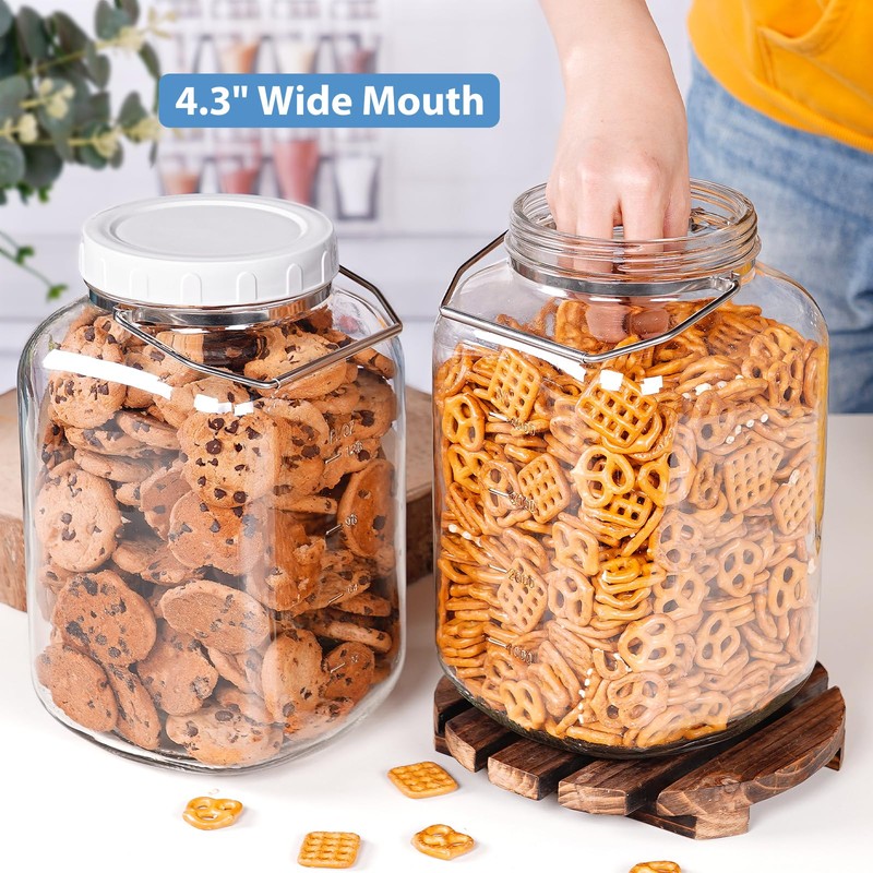 1.5 Gallon Glass Jar with airtight Lid, 2 Pack Wide