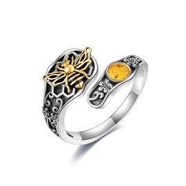 ONEFINITY Bee Rings 925 Sterling Silver Spoon Honeycomb Ring Anxiety Jewelry for Women