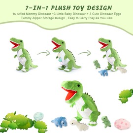 corgi butt 23.6 Inch Dino Cuddly Toy Mum Standing Toy Plush Dinosaur with 3 Small Plush Mini Dinosaur Soft Cuddly Toys Gift for Children, Friends