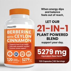 21-in-1 Berberine Supplement with Ceylon Cinnamon with Chromium, Bitter Melon and Green Tea Extract and Black Pepper Extract 5X for Energy & Metabolism Support with 5279 mg (120 ct, Pack of 3)