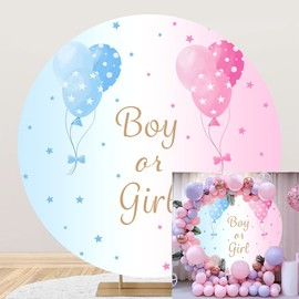 OERJU Gender Reveal Round Backdrop Cover Boy Or Girl Round Backdrop Pink Blue Balloons Stars Gender Reveal Background for Photography Newborn Baby Shower Party Circle Backdrop Cover 6x6ft