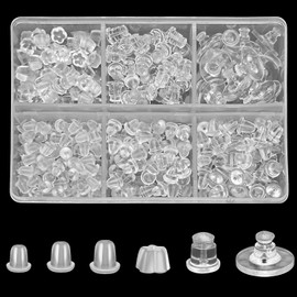 6 Styles Earring Backs for Studs, Metal Silicone Earring Backs Replacements, Rubber Earrings Back Soft Clear Hypoallergenic Clear Plastic Earrings Back for Fish Hook Earring Studs Hoops
