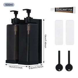 Soap Dispenser Black, Soap Dispenser Wall Mounting Set, 500 ml Empty Pump Bottle, No Drilling, Refillable Soap Dispenser, Plastic, Shampoo Conditioner, Shower Gel Dispenser, Soap Dispenser, for