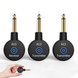 A13 Wireless Microphone Transmitters Receivers, Microphones Guitar System, 2.4GHz Guitar Accessories, No Latency, 100ft Range, Rechargeable 5-Hour Battery, Plug & Play (2TX+1RX)