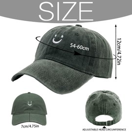 WENAUANG Unisex Smiley Face Retro Cotton Baseball Cap, Washed Distressed Look, Suitable for Outdoor Sports, for Men and Women, Army Green
