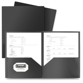 Dunwell Plastic Folders with Pockets (Black, 12 Pack), 2 Pocket Poly Folders for School, Home or Office, Durable Acid-Free Poly, Includes Removable Adhesive Labels