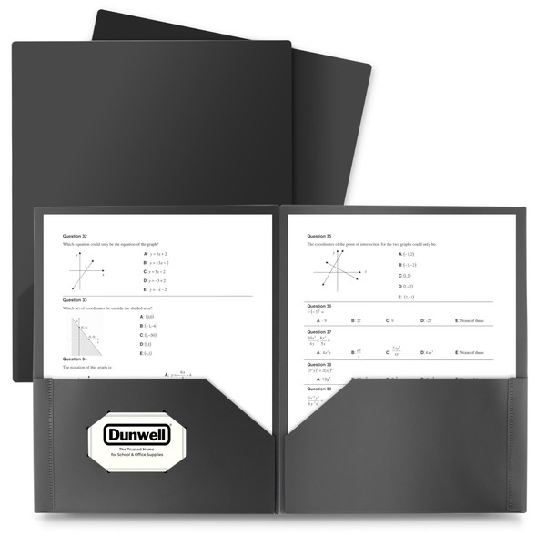 Dunwell Plastic Folders with Pockets (Black, 12 Pack), 2 Pocket