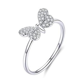 PAHALA 925 Strling Silver Butterfly with Crystals Finger Weeding Party Ring 7
