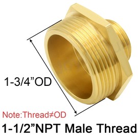 Joywayus 3/4" GHT Male Thread x 1-1/2" NPT Male Thread Brass Hex Nipple Garden Hose Fittings Connector Pipe Adapter