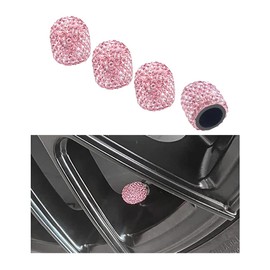 Ziciner 4 PCS Handmade Rhinestone Car Tire Valve Stem Cap, Sparkling Crystal Stem Air Cap Cover, Attractive Dustproof Bling Wheel Tire Valve, Universal for Cars Motorcycles Bikes (Pink)