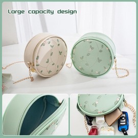 AfitLulu Crossbody Purse for Women, Leather Floral Round Crossbody Bag, Mini Purses Handbags with Chain Strap Zipper (Beige)