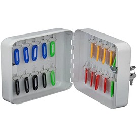 ARREGUI PLL20 Key Cabinet | Key Cabinet | Key Box Made of Lacquered Steel, Lockable with 20 Hooks and Key Lock, Includes 20 Labelable Key Chains, 20 x 16 x 6 cm, Light Grey