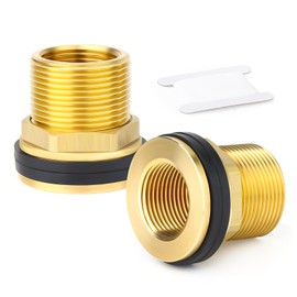 ERGAOBOY 2Pcs Brass Bulkhead Water Tank Connector, 1/2" BSP Male - 3/8" BSP Female Theaded Fitting with 2 Rubber Rings for Rain Barrels, Aquariums, Tubs