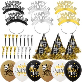 New Year's Eve Decoration 2025, 46 Pieces New Year Party Decoration, New Year Party Hats, New Year's Eve Headband, New Year's Eve Party Blushes, New Year's Eve Balloons for New Year Decoration, Photo
