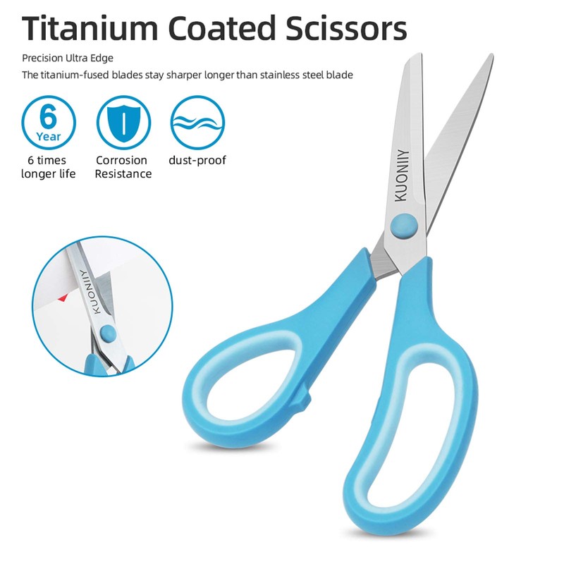 KUONIIY Scissors 8 Inch Soft Comfort-Grip Handles Sharp Blades, 3/Pack