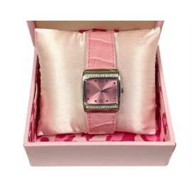 Mary Kay Vintage Mary Kay Pink Watch Faux Leather W Rhinestones Square Face Original Box