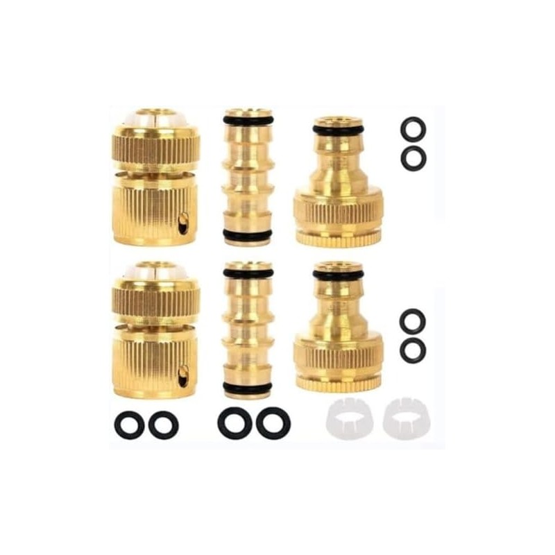 Conectores de Manguera de Jardín Brass Rust‑Resistant – Set 3/6