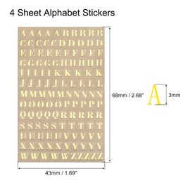 sourcing map 4 Sheets Letter Resin Stickers 3D Small A to Z Gold Mini Alphabet Sticker Metallic Glitter Alloy Uppercase for Resin Nail Scrapbooking 3mm