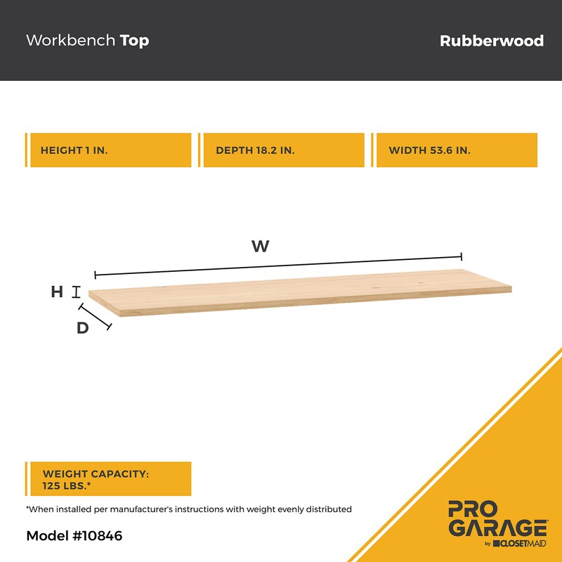 ClosetMaid ProGarage Workbench Top, Heavy Duty Rubberwood, Scratch Resistant, Durable,