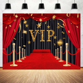10x8 ft VIP Red Carpet Background Glittering with Brilliant Stars Black Gold Stage Backdrop Award Ceremony Movie Banner Studio Props Graduation Wedding Birthday Party Decoration