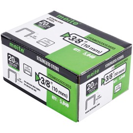meite 20 Gauge 1/2-Inch (12.3mm) Crown 3/8-Inch Length Upholstery Staples for Staple Gun, Fine Wire Stainless Steel Staples for Carpet, Work Box, Cable, Shed (5 Boxes)