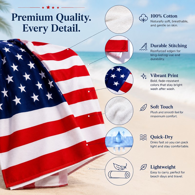 Flag Beach Towel Set for Pool & Travel – 2-Pack