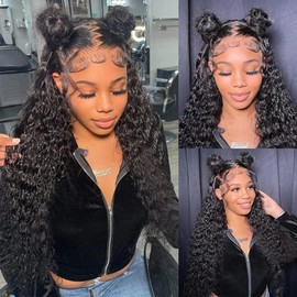 13x6 Deep Wave Lace Front Wigs Human Hair Deep Wave HD Lace Frontal Wigs Human Hair for Black Women Glueless Curly Lace Front Wig Pre Plucked with Baby Hair 150% Density Natural Color (26 inch)