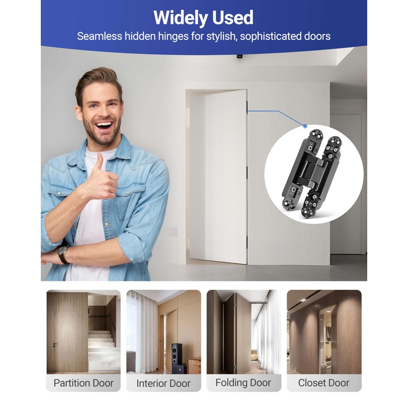 Polar Tangro 6 Inch Invisible Door Hinges (2 Pack), 3D