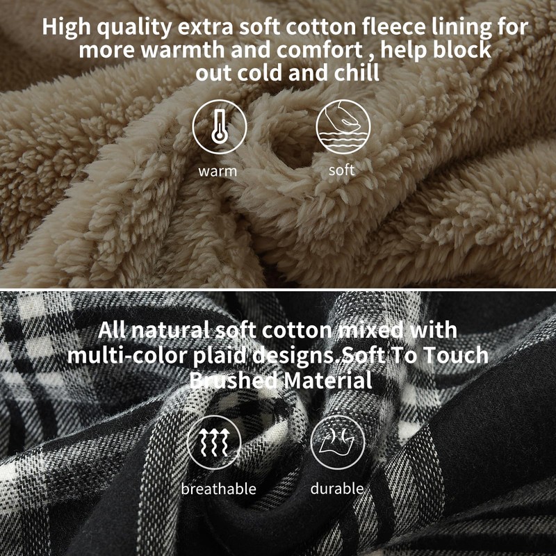 Elesuit Men's Full Zip Fleece Flannel Jackets Shirt Plaid Cotton