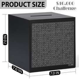 HCHANGEN Wooden Savings Challenge Box for Adults Kids, Wood Coin Piggy Bnak, Must Break to Open Money Box with Counter (Black, 7inches)