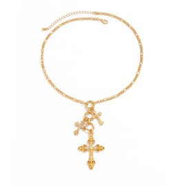 Lume&Thread Cross Charm Necklace for Women Non Tarnish Waterproof 14K Diamond Pendant Dainty Simple Trendy Cute Figaro Chain Delicate Embossed Rhinestone Faith Religious Jewelry Minimalist Gift