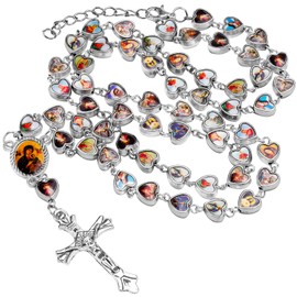 ywevyezc Rosary Beads Catholic for Women Heart Style Rosary Beads with Metal Cross Prayer Necklace For Catholic or Christian Gift