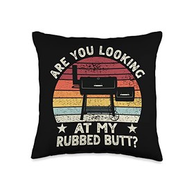 BBQ Brisket Rub Grill Smoker Pitmaster Accessories Are You Looking at My Rubbed Butt Funny BBQ Smoker Grill Dad Throw Pillow, 16x16, Multicolor