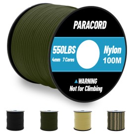 Omtofo 100 m Paracord 550 Nylon Rope 4 mm, 7 Core Strands Paracord Army Green Parachute Cord Nylon Cord for Bracelet, Lead, Collar, Survival Paracord, Max. 250 kg (550 lbs)