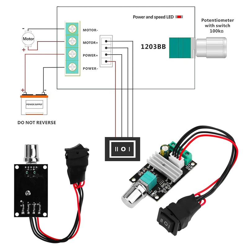 DC Motor Speed Controller - PWM 6V/12V/24V/28V/3A/80W Speed Adjustable Reversible