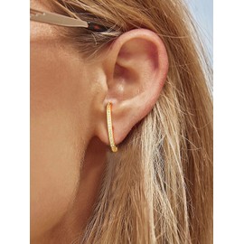 FOCALOOK Earrings Silver 925 Women's Stud Earrings Silver C Shaped Stud Earrings Zirconia Earrings Piercing Ear Gold Earrings Jewellery for Girls, Yellow Gold, Cubic Zirconia