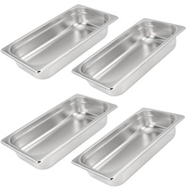 4 Pack 1/3 Size x 2.5 Inch Deep Steam Table Pan, 12.8"x6.9"x2.6" Stainless Steel Anti-Jam Hotel Pan for Food Warmer, Buffet Server, Restaurants and Catering Supplies, 22 Gauge