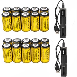 Garberiel Lot RCR123A 16340 Battery 2800mAh Rechargeable 3.7V Cell Batteries / Charger - 20 Batteries (no charger)