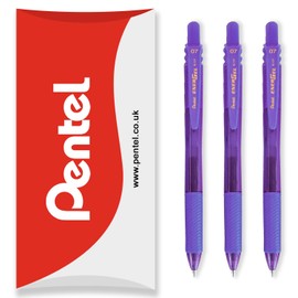 Pentel Energel X BL107 Retractable Gel Rollerball Pens - 0.7mm Nib - Pack of 3 - Violet Ink - In Pillow Packaging