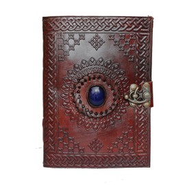 Jaald 18 cm Notizblock Notizen Notizbuch Seiten Handgemacht Album Tagebuch Leder mit Lederbezug Geschenke Antik Keltische Schliesse blauer Stein Kleine