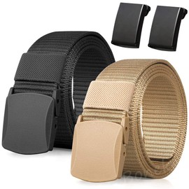 Nylon Belt, 2 Pack Men Military Tactical Breathable Belt, fast through the airport security, Metal Buckle+Plastic Buckle, Skater Belt 51.18in(130cm)