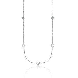 925 Sterling Silver 11 Station Cubic Zirconia CZ Chain Necklace