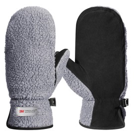 Harssidanzar Womens Winter Sherpa Mitten Warmth Thinsulate Lined with Finger Liners Suede Mitt SL020UK,grey/black,size S