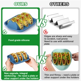 Juome Upgraded Silicone Taco Holder 4 Packs - Reusable Taco Plates with Dividers, Taco Rack Holders Stand for Hard/Soft Taco Shell Holder, Taco Party Serving Tray Plates, Dishwasher & Microwave Safe