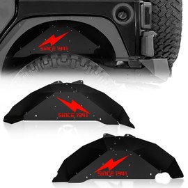 YZONA Rear Inner Fender Liners Compatible with 2007-2018 Jeep Wrangler JK & JKU Unlimited (2/4 Doors), Bolt-on Style Wheel Cover Steel Mud Guards Fenders Flares, Black