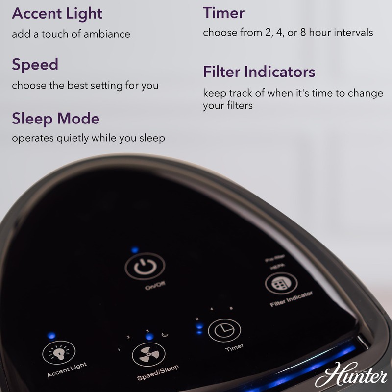 Hunter Air Purifiers for Home Large Room and Bedroom. True