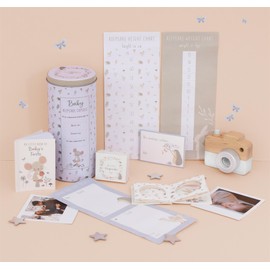 Baby Milestone Journal/Diary & Keepsake Tin Capsule with Babies Firsts Memories, Growth Chart, Mini Album - Newborn Christening Baby Shower New Parents Gift Set Memory Record Book
