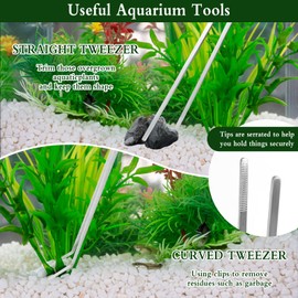Lweiiws Aquarium Aquascape Tools Kits, 7 in 1 Anti-Rust Aquatic Plant Aquascaping Tool Stainless Steel Silver Tweezers Scissors Spatula with Storage Bag and Fish Net for Aquarium Tank Clean