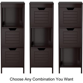 LUARANE Bathroom Floor Storage Cabinet, Wooden Side Storage Organizer Cabinet with 2 Removable Drawers 1 Open Shelf, Narrow Free Standing Sideboard for Entryway Kitchen (Espresso)